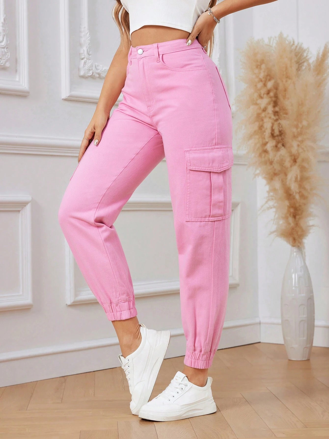 Privé Mid-Rise Pink Denim Jogger Jeans