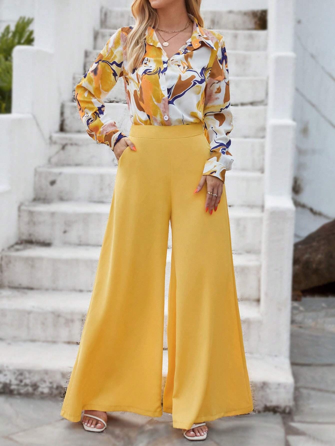 Privé Graphic Print Shirt & Wide Leg Pants