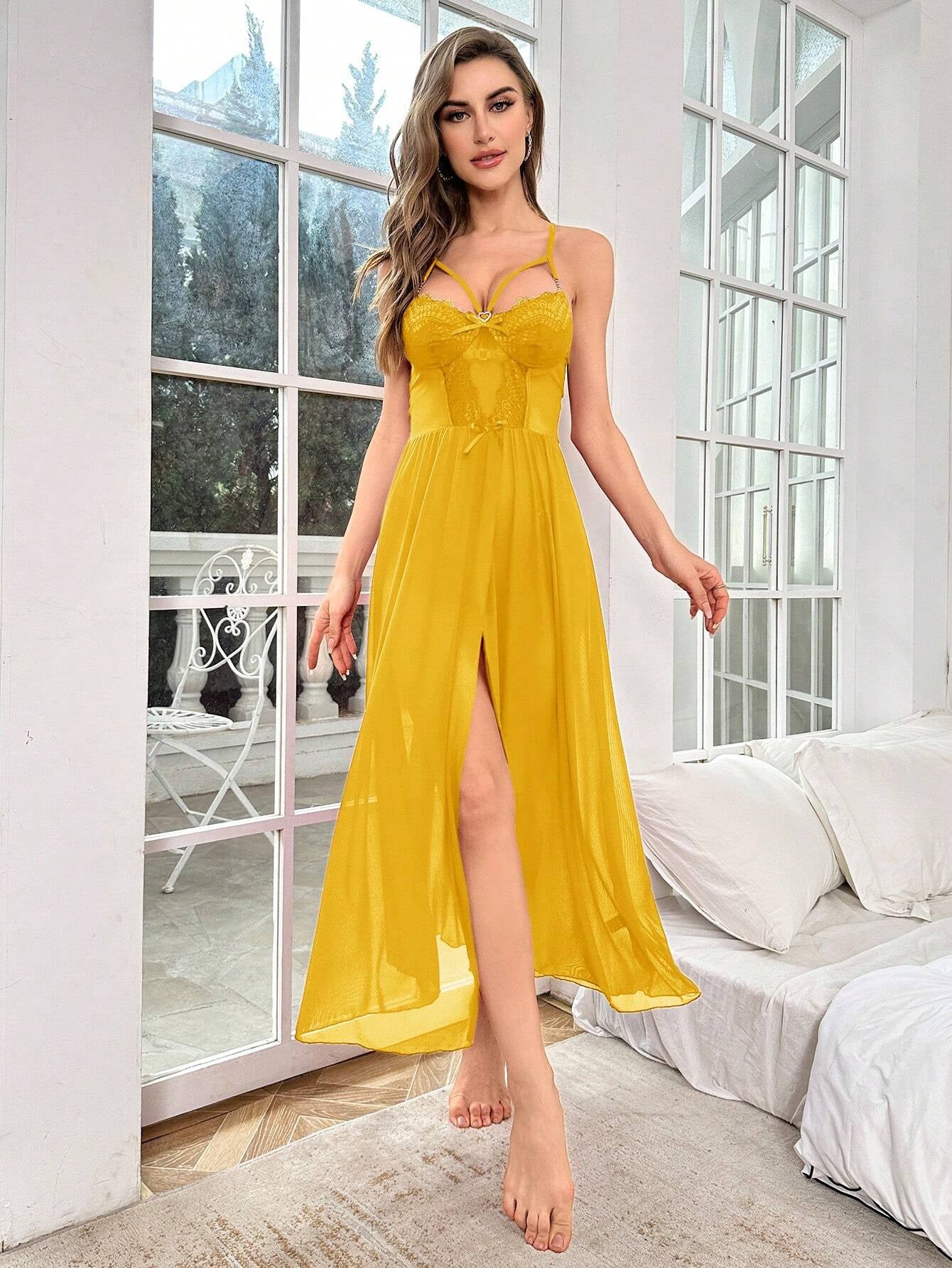 Lace Trim Split Thigh Cami Nightdress
