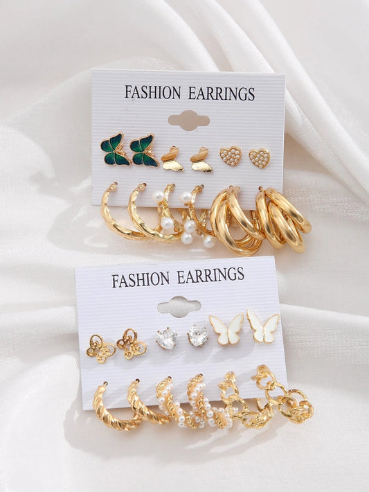 12Pairs Random Faux Pearl & Butterfly Decor Earrings