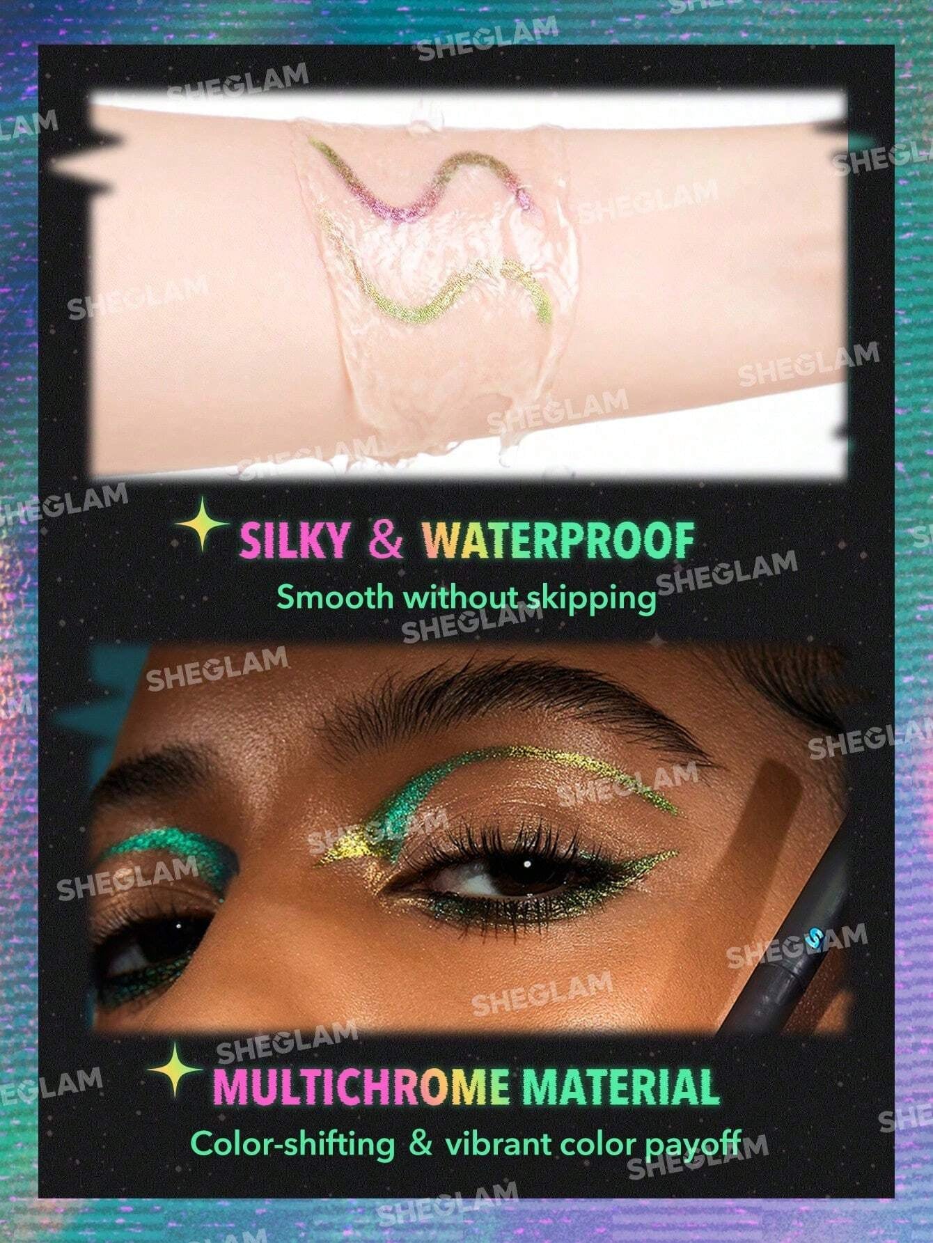 SHEGLAM Chroma Zone Multichrome Gel Liner-Subliminal Waterproof Shimmer Eyeliner Pencil Sweat-Proof Highly Pigmented Green Gold Cream Eyeliner Black Friday Winter Trending Y2K Eyeliner