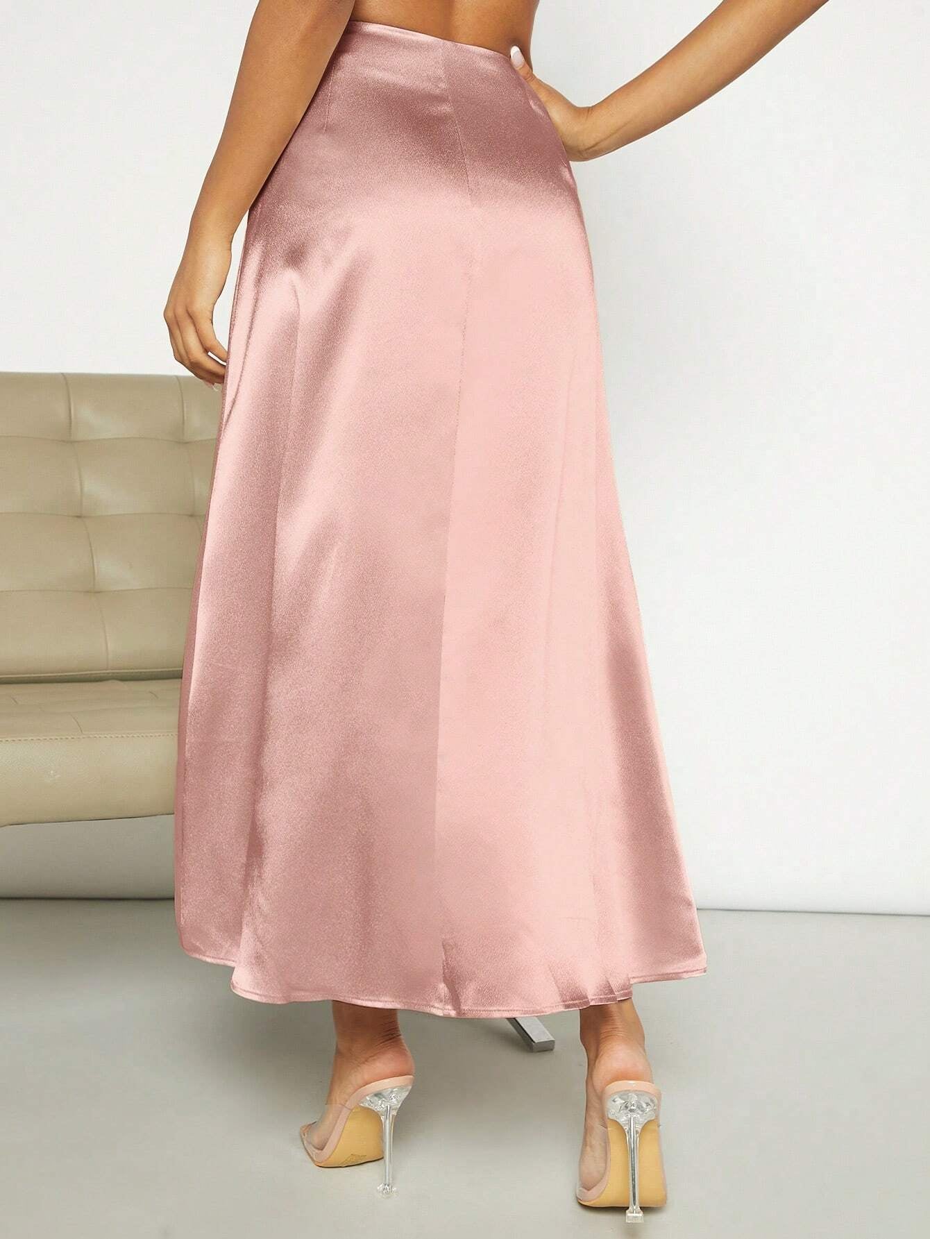 Privé High Waist Satin A-Line Skirt