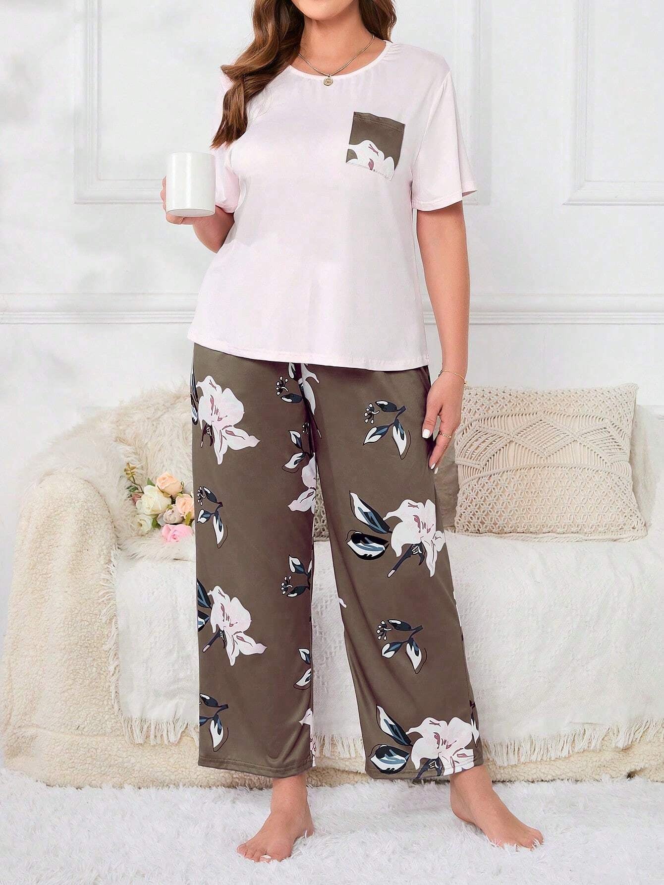 Plus Size Flower Print Pajama Set
