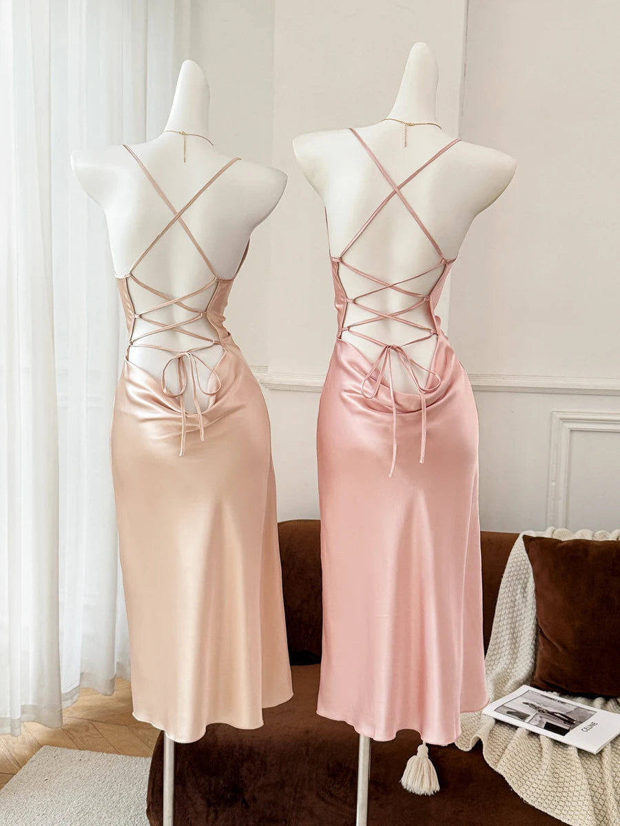 SHEIN Snug Zone طقم فستان نوم قطعتين من الساتان والدانتيل