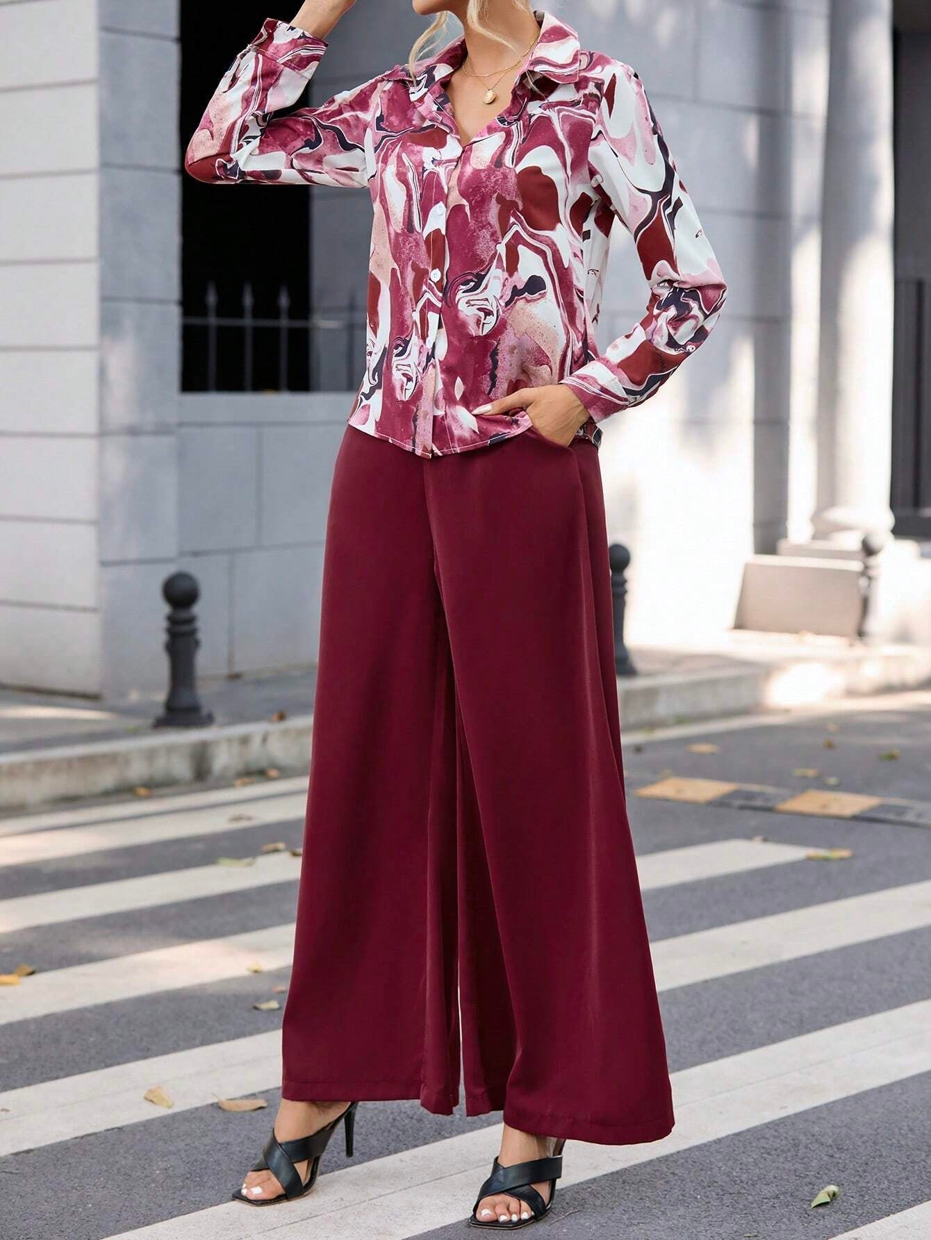 Privé Graphic Print Shirt & Wide Leg Pants