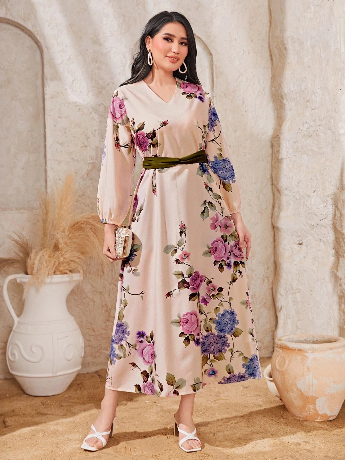 Mulvari Floral Print Lantern Sleeve Dress