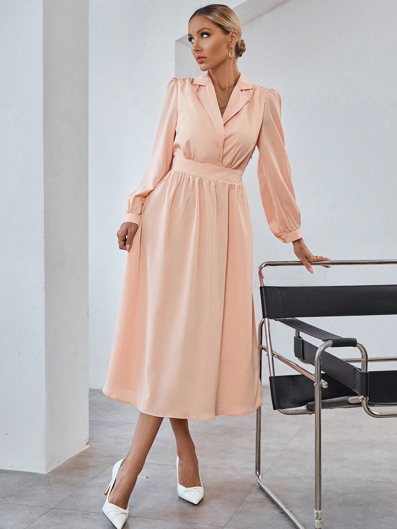 Bizwear Lapel Collar Long Sleeve Women'S Dress