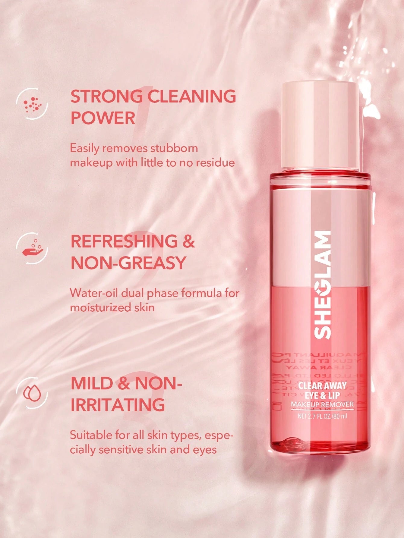 SHEGLAM Clear Away Eye & Lip Makeup Remover Nourishing Non-Greasy and Lightweight Deep Cleansing Moisturizing Makeup Remover for Eyes and Lips Ultra Gentle on Eyes with Red Pomegranate Vitamin C Vitamin E Black Friday Sale Makeup Remover