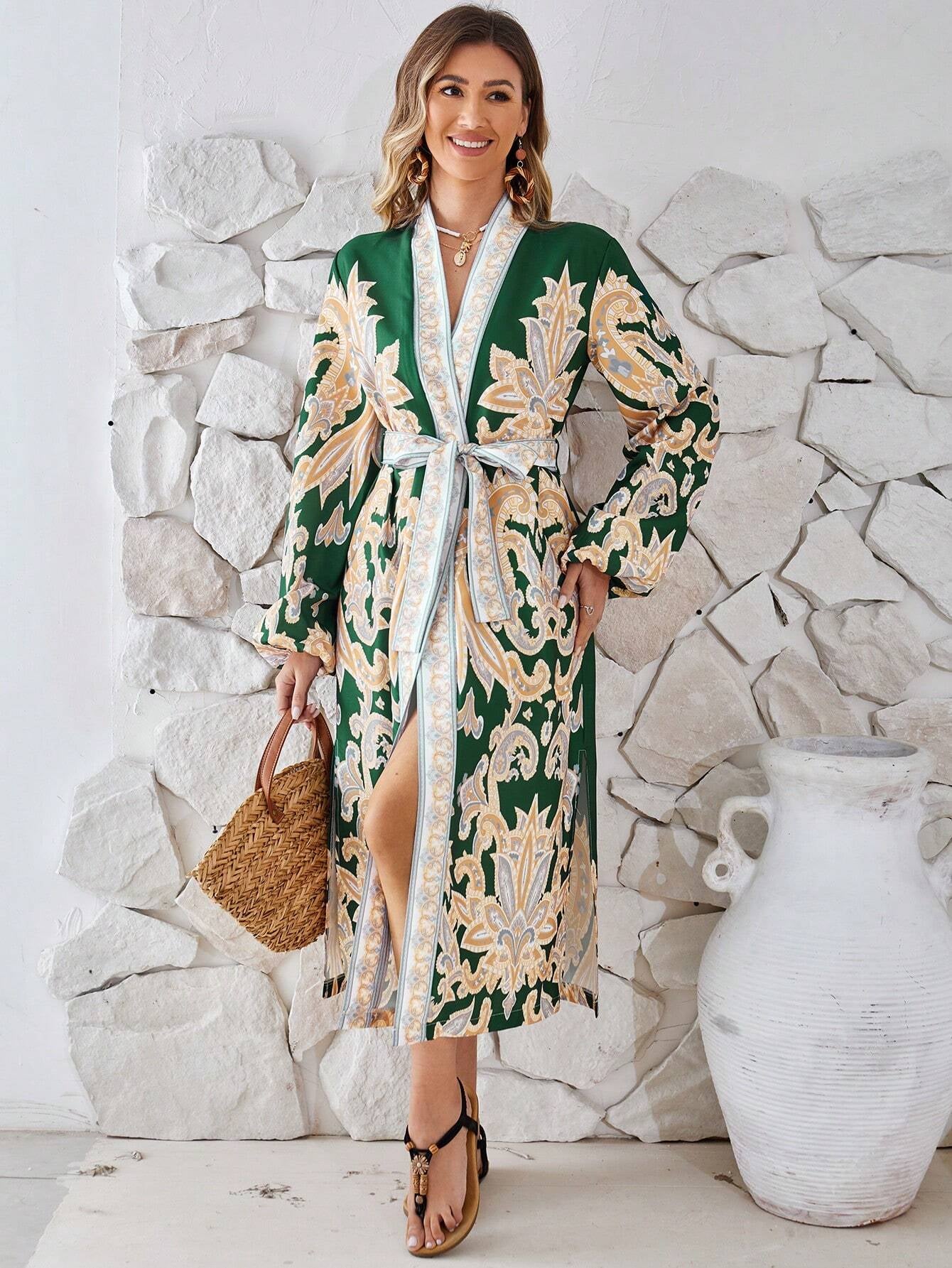 Clasi Printed Kimono Coat with Belt