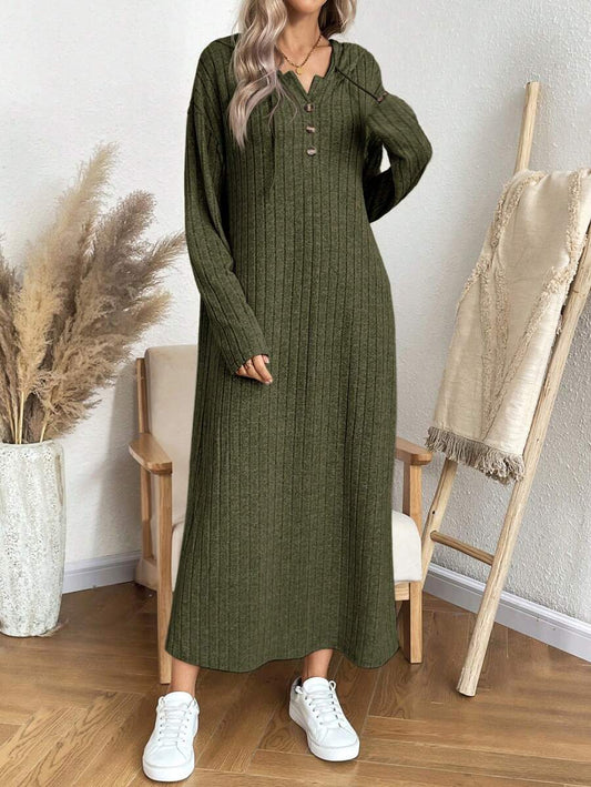 SHEIN LUNE فستان سويتر كاجوال بغطاء رأس وأزرار