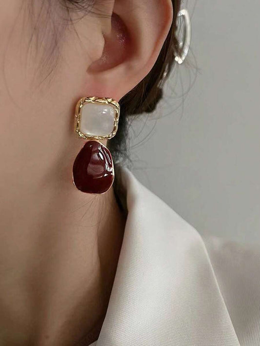 SHEIN زوج أقراط متدلية بتصميم مربع من سبائك الزنك