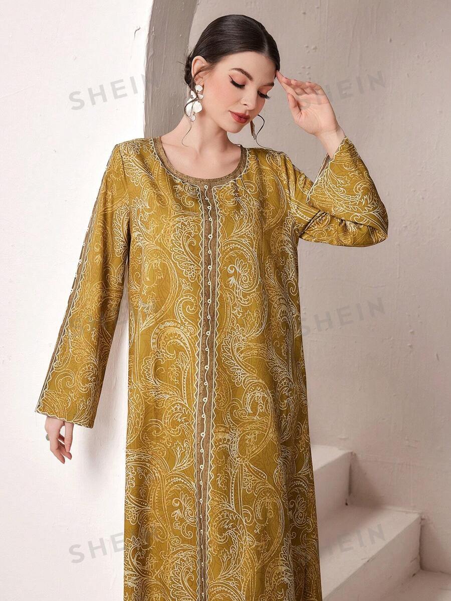 SHEIN Najma عباية جميع الطباعات ذات أكمام جرس للنساء