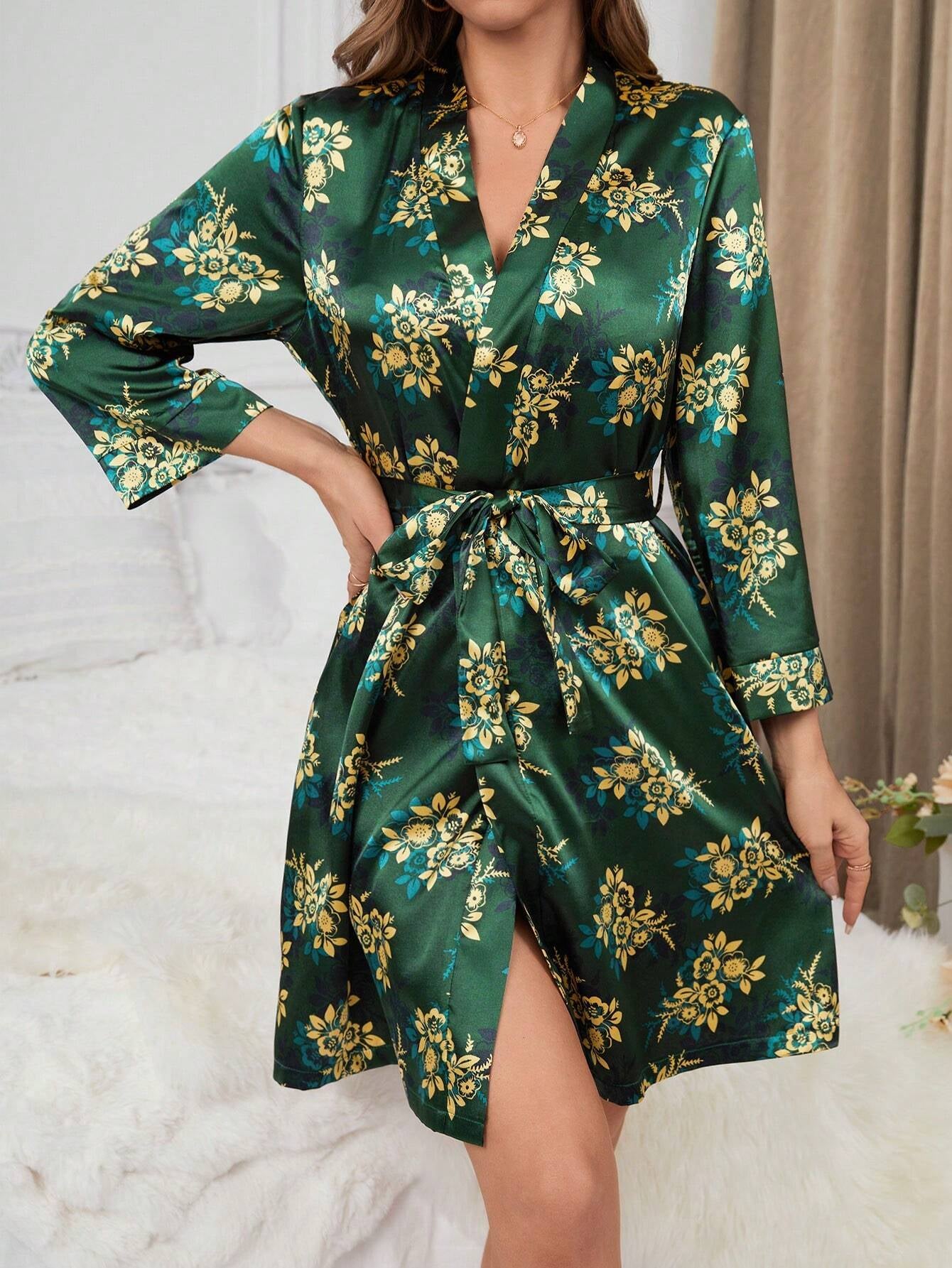 Floral Printed Belted Robe