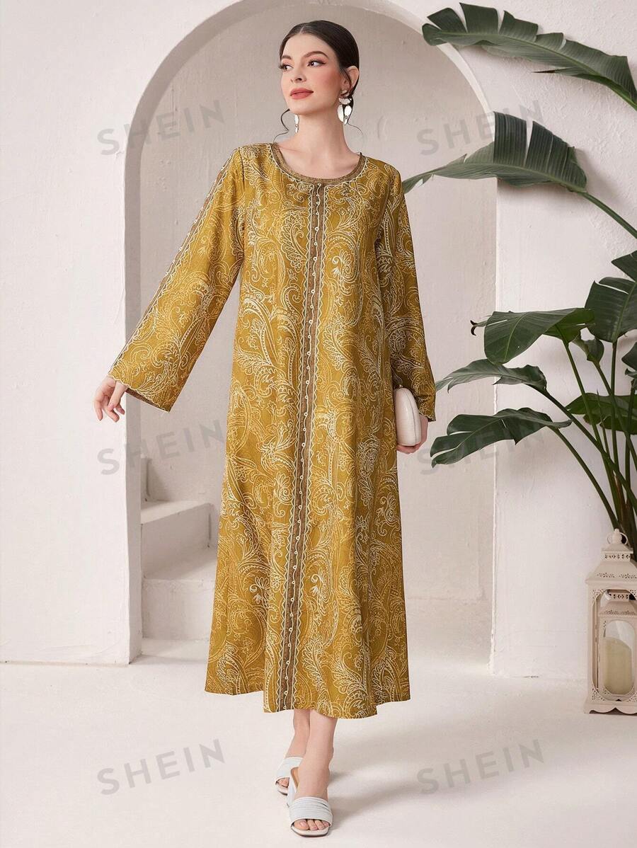 SHEIN Najma عباية جميع الطباعات ذات أكمام جرس للنساء
