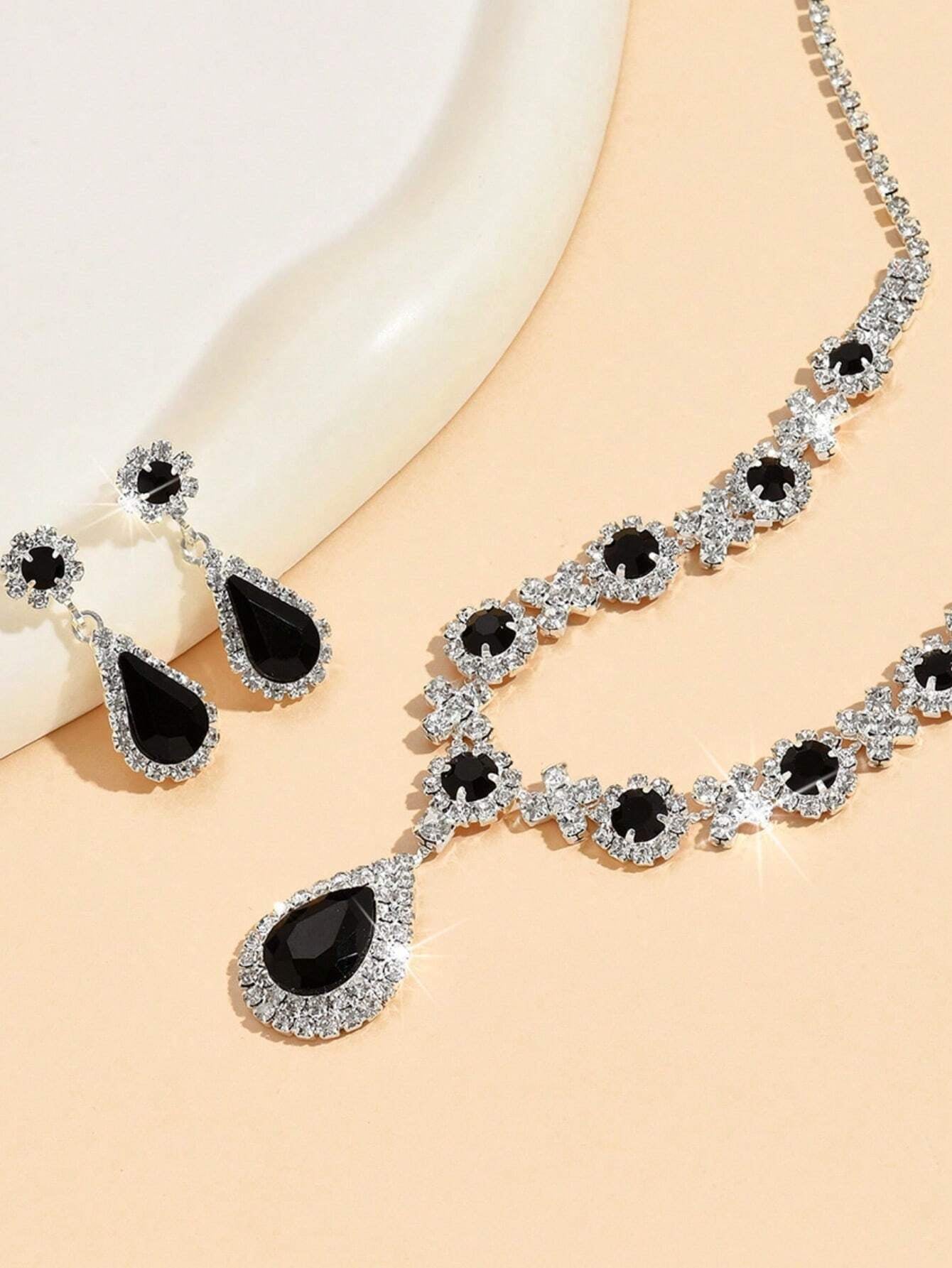 3Pcs Wedding Women'S Fashion Jewelry Set Tassel Rhinestone Earrings Necklace Luxury Party Fashion Accessories