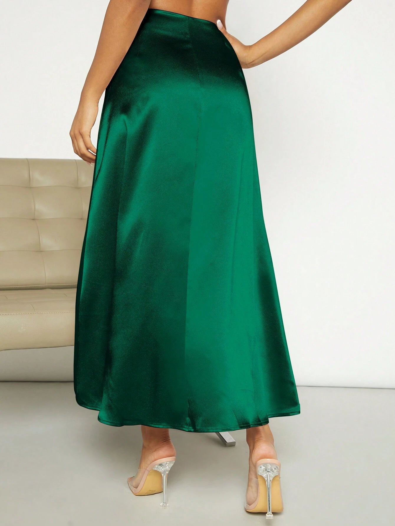 Privé High Waist Satin A-Line Skirt