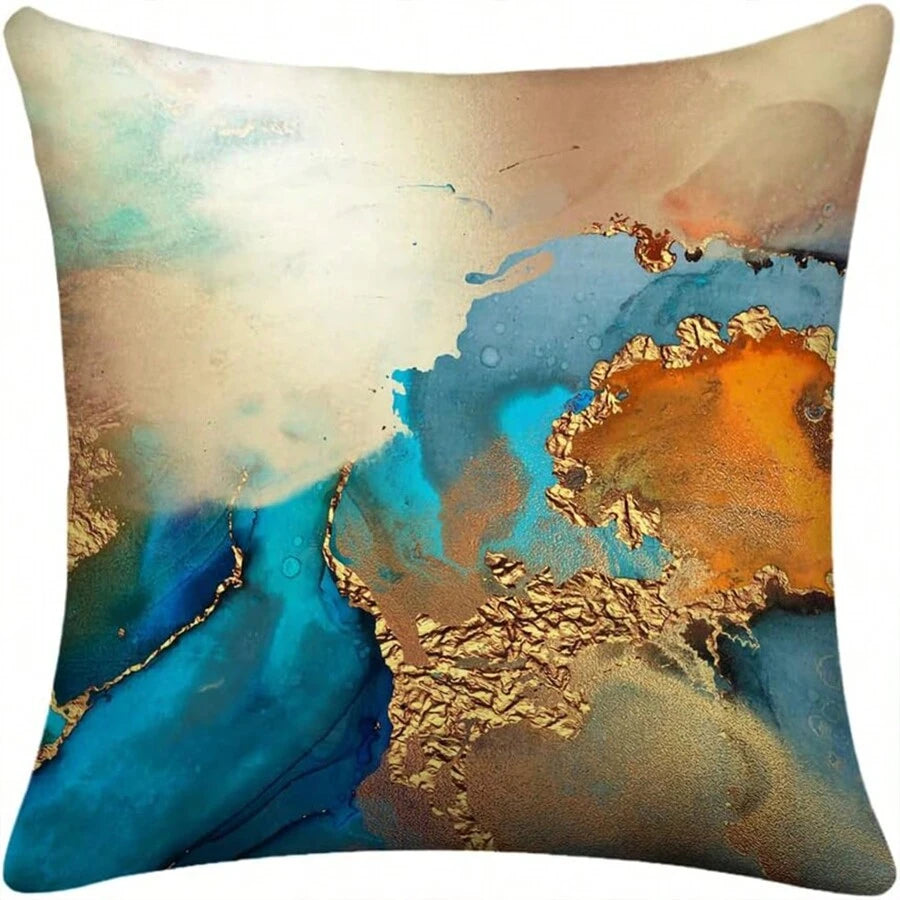 4 غطاء وسادة Teal Gold غطاء وسائد الأريكة لغرفة المعيشة مجموعة من 4 وسائد ديكورية مودرن أزرق Teal و Gold الجميلة المنمقة للأريكة والسرير والمنزلي للأريكة وسادة للسيارات خارجية