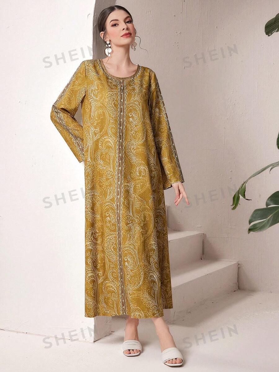 SHEIN Najma عباية جميع الطباعات ذات أكمام جرس للنساء
