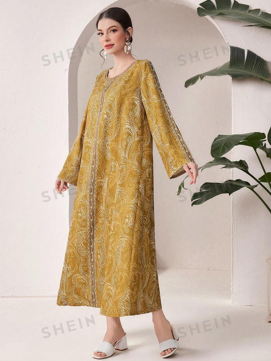 SHEIN Najma عباية جميع الطباعات ذات أكمام جرس للنساء