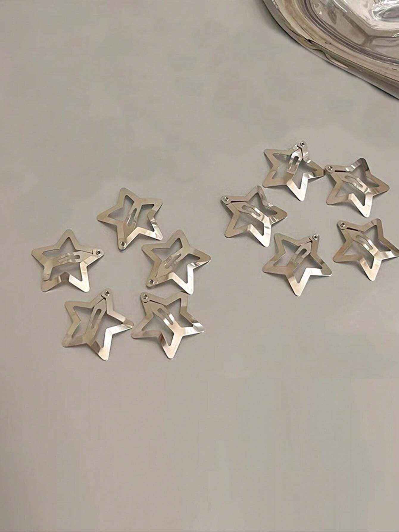 SHEIN مشابك شعر على شكل نجمة فضية لامعة