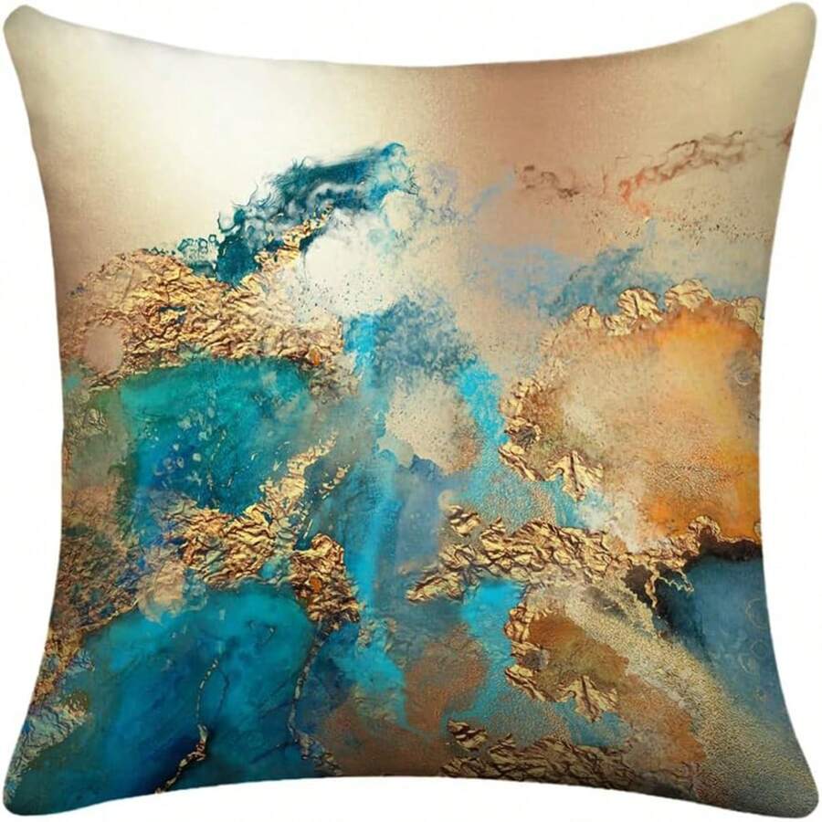 4 غطاء وسادة Teal Gold غطاء وسائد الأريكة لغرفة المعيشة مجموعة من 4 وسائد ديكورية مودرن أزرق Teal و Gold الجميلة المنمقة للأريكة والسرير والمنزلي للأريكة وسادة للسيارات خارجية