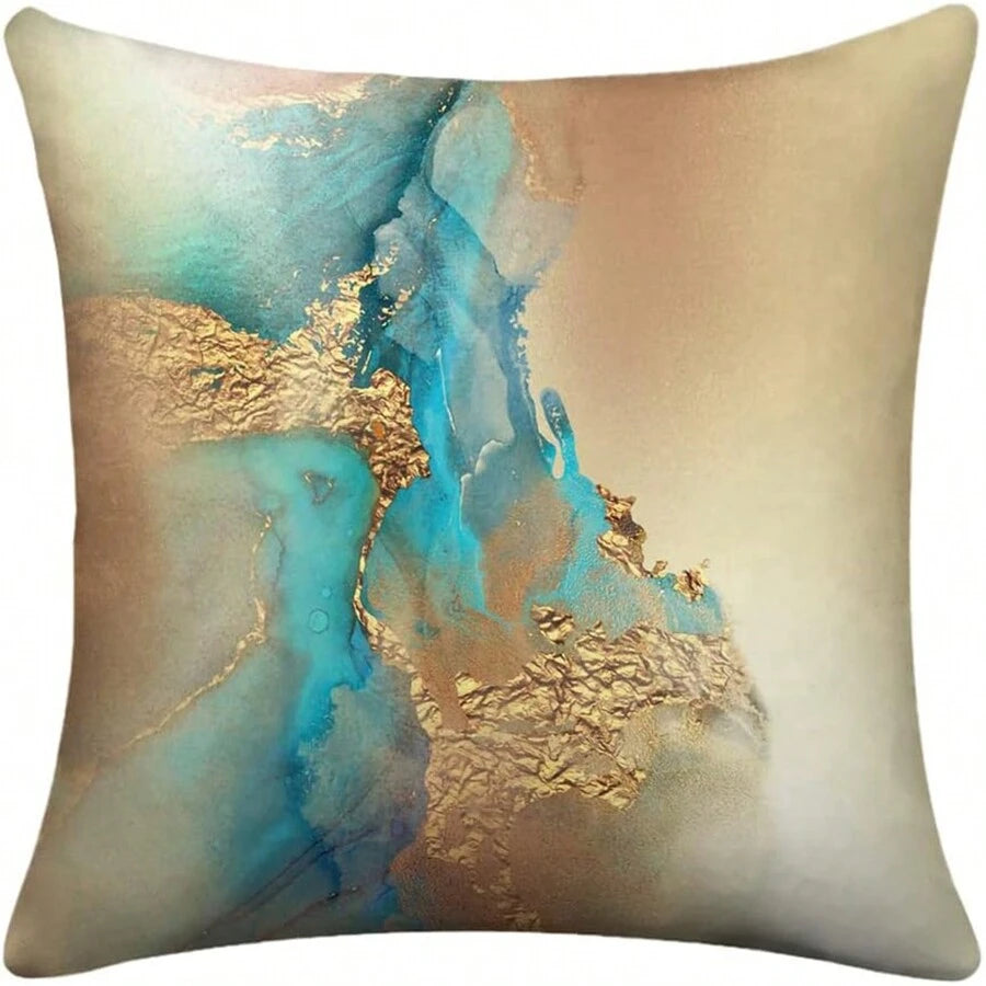 4 غطاء وسادة Teal Gold غطاء وسائد الأريكة لغرفة المعيشة مجموعة من 4 وسائد ديكورية مودرن أزرق Teal و Gold الجميلة المنمقة للأريكة والسرير والمنزلي للأريكة وسادة للسيارات خارجية