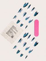 French Vintage Rose Medium Almond Shaped False Nails, 24Pcs/Pack with 1 Jelly Glue, 1 Nail File