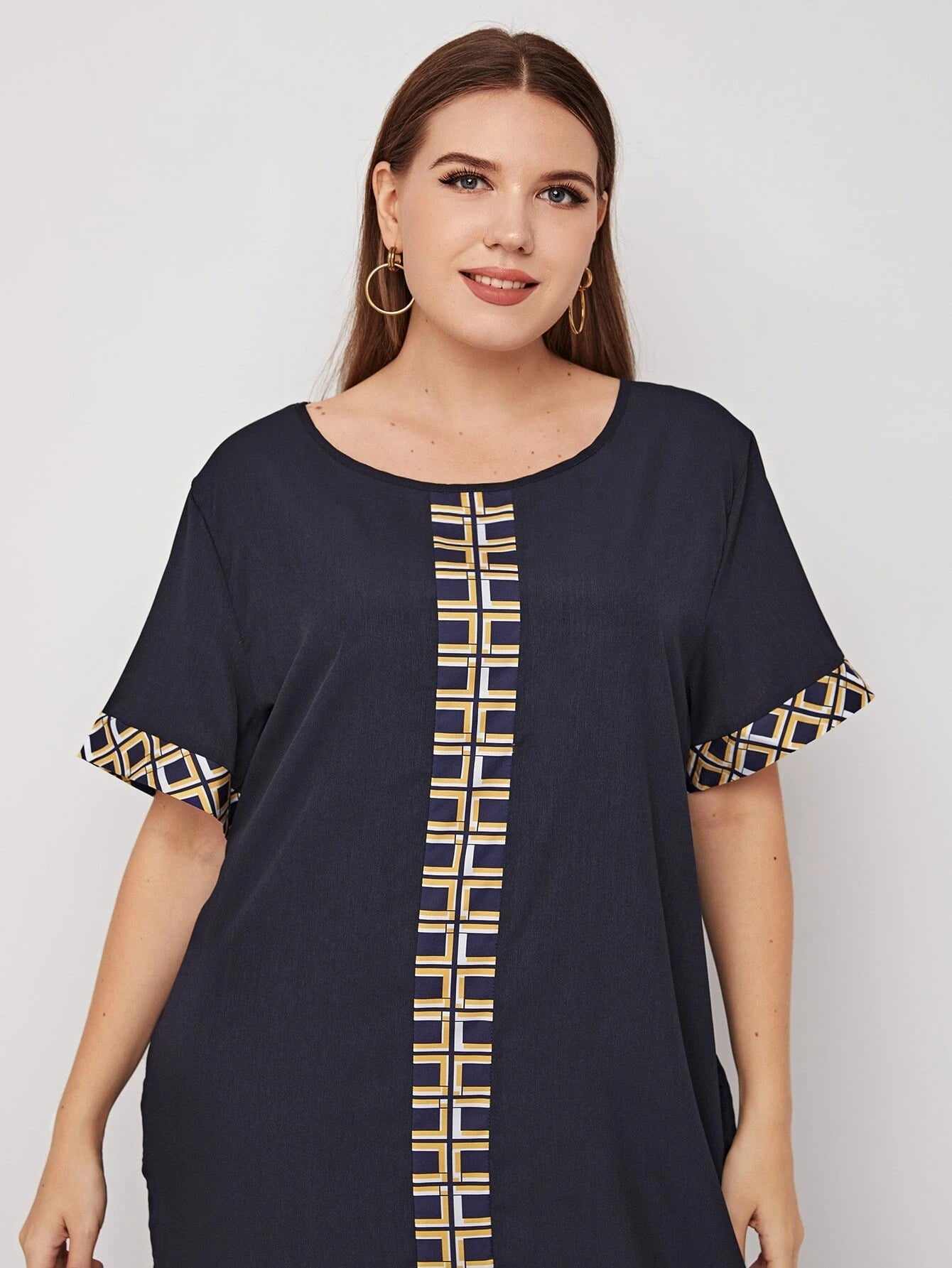 Najma plus Hidden Pocket Geo Print Tunic Dress