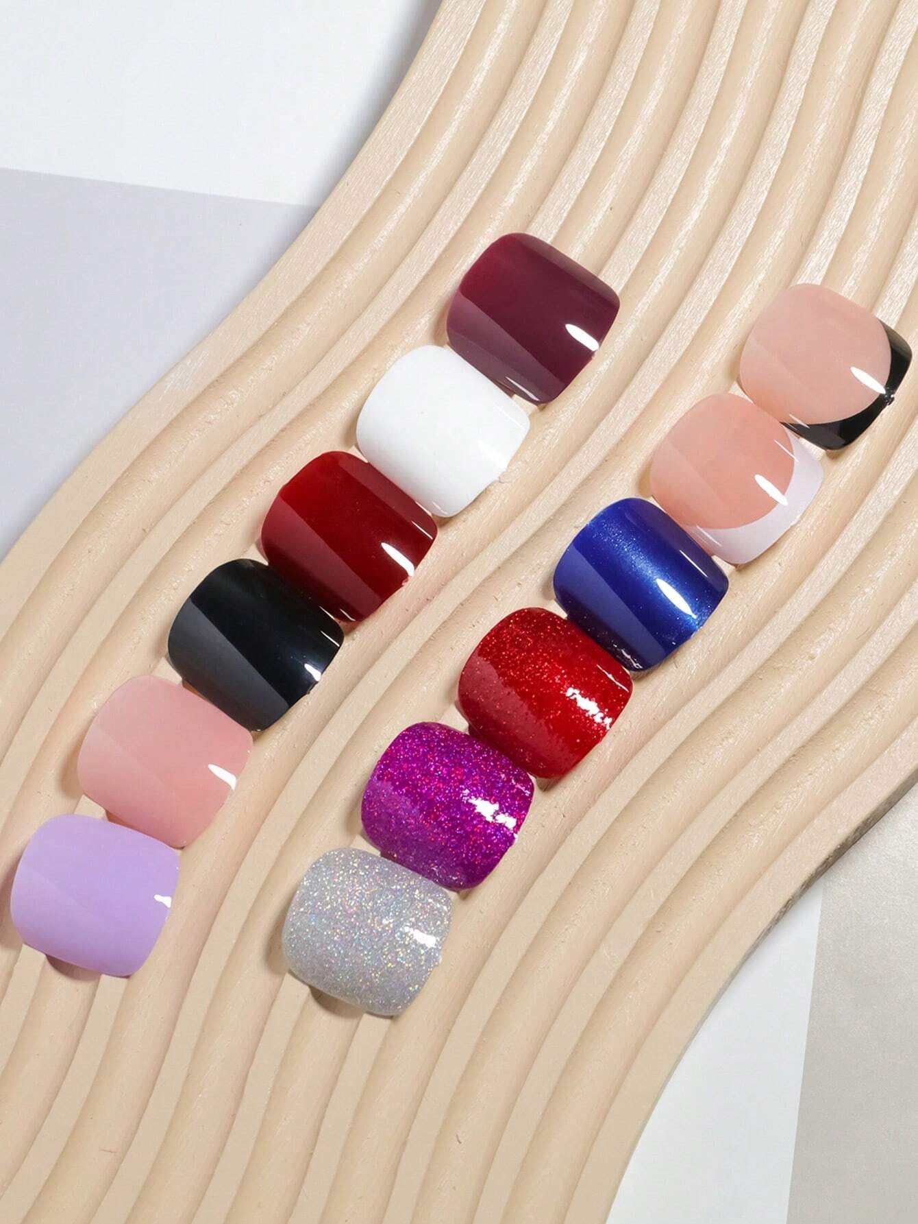 4Packs(96Piece)-Purple/Peach Pink/Sliver/Red Glitter with UV Coating Toenails