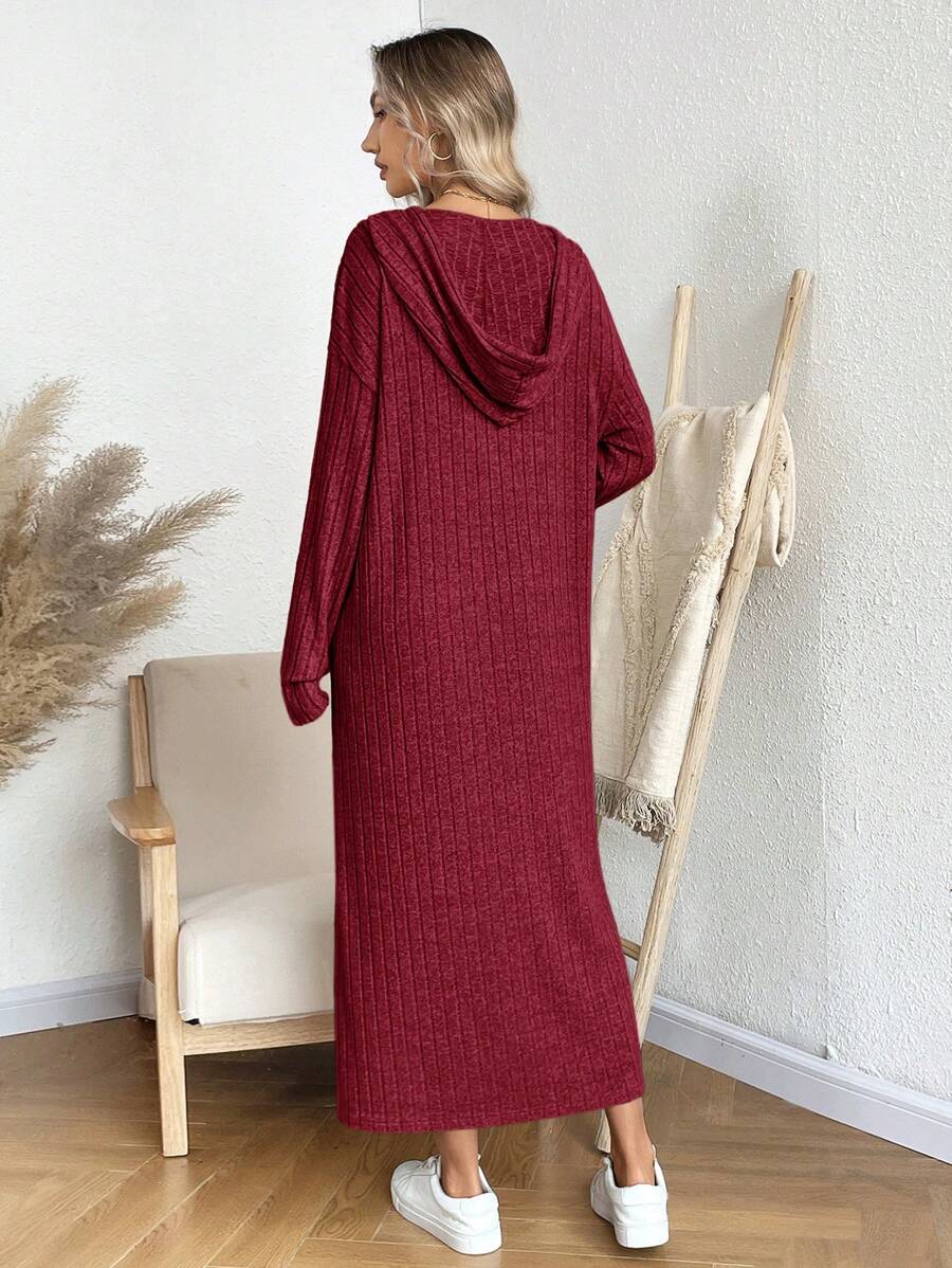 SHEIN LUNE فستان طويل الأكمام وسط الطول بقباء لون واحد محبوك للنساء