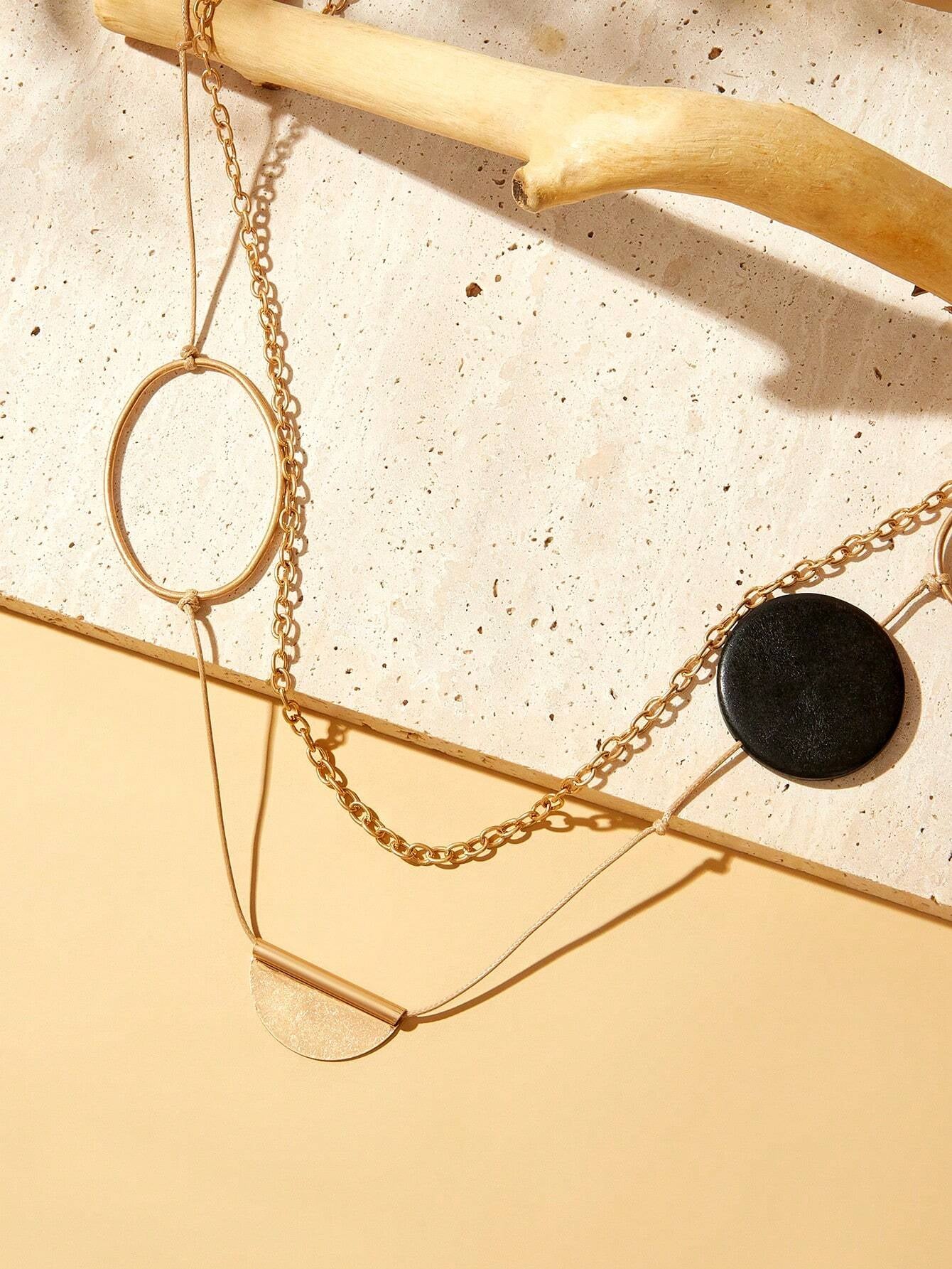 VCAY Handmade Double Layer Geometric Long Necklace