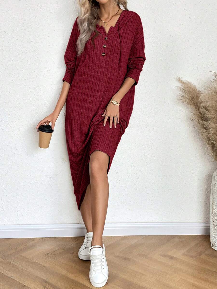 SHEIN LUNE فستان طويل الأكمام وسط الطول بقباء لون واحد محبوك للنساء