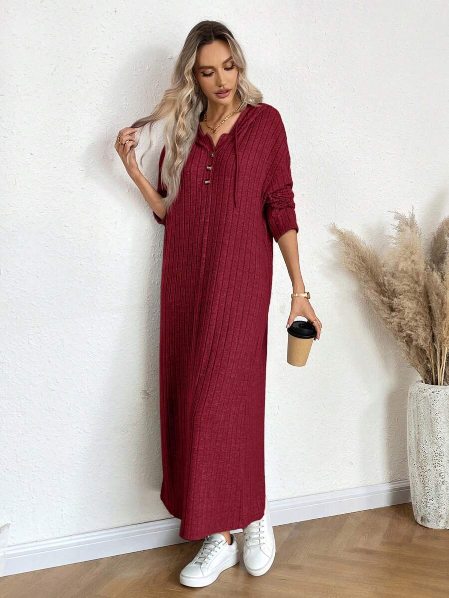SHEIN LUNE فستان طويل الأكمام وسط الطول بقباء لون واحد محبوك للنساء