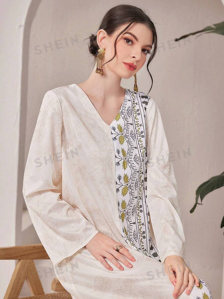 SHEIN Najma فستان مقسّم مطبوع