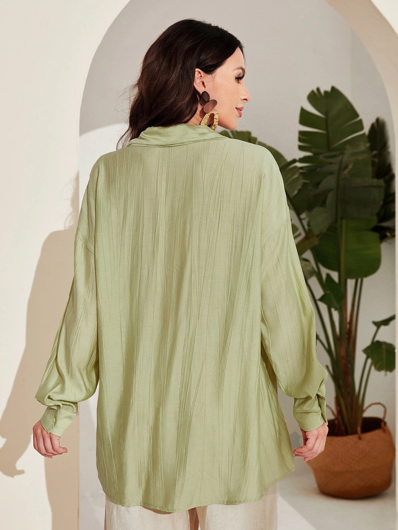 Mulvari Drop Shoulder Pocket Patched Blouse without Belt