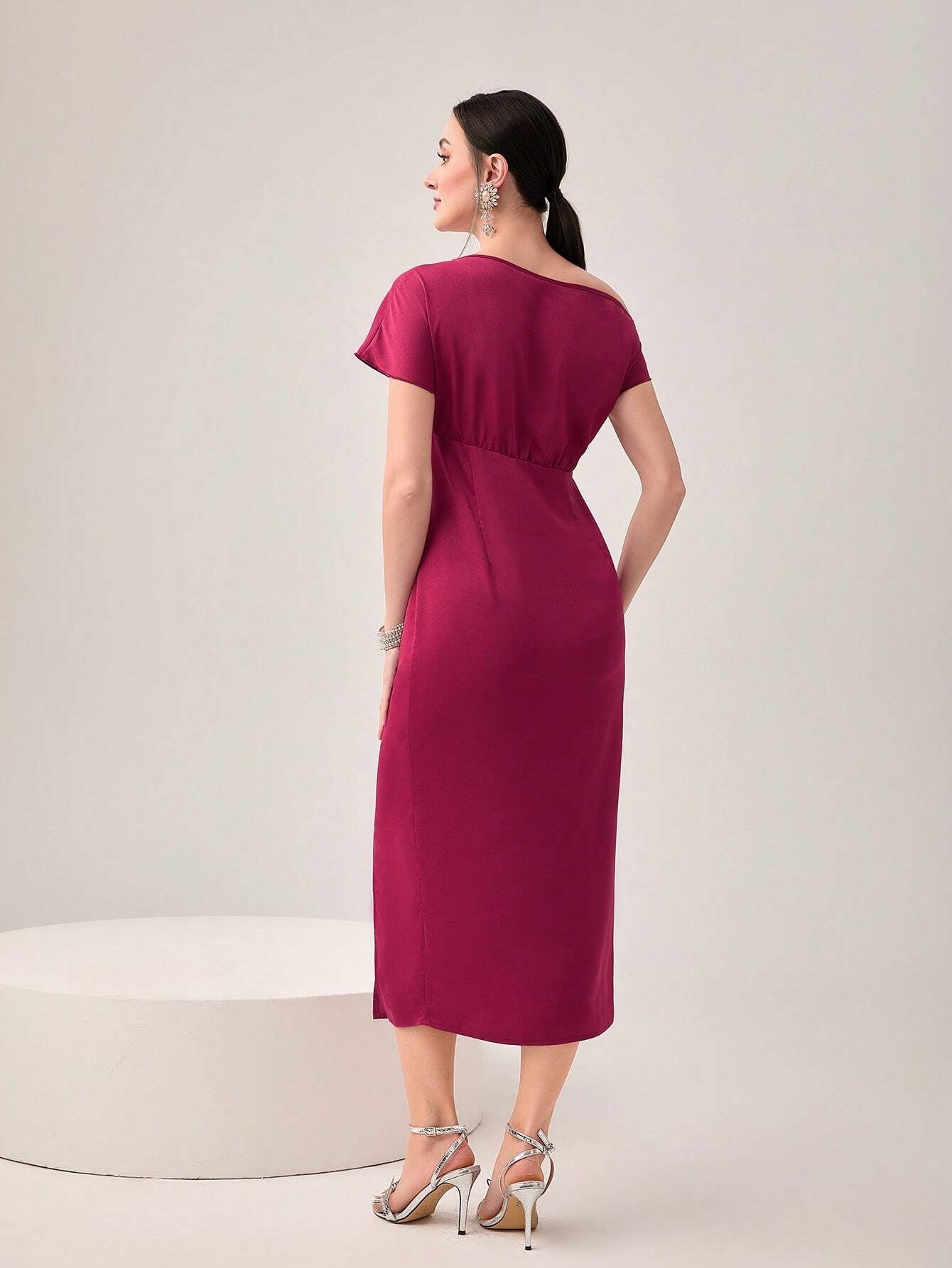 Modely Asymmetrical Neck Split Hem Dress