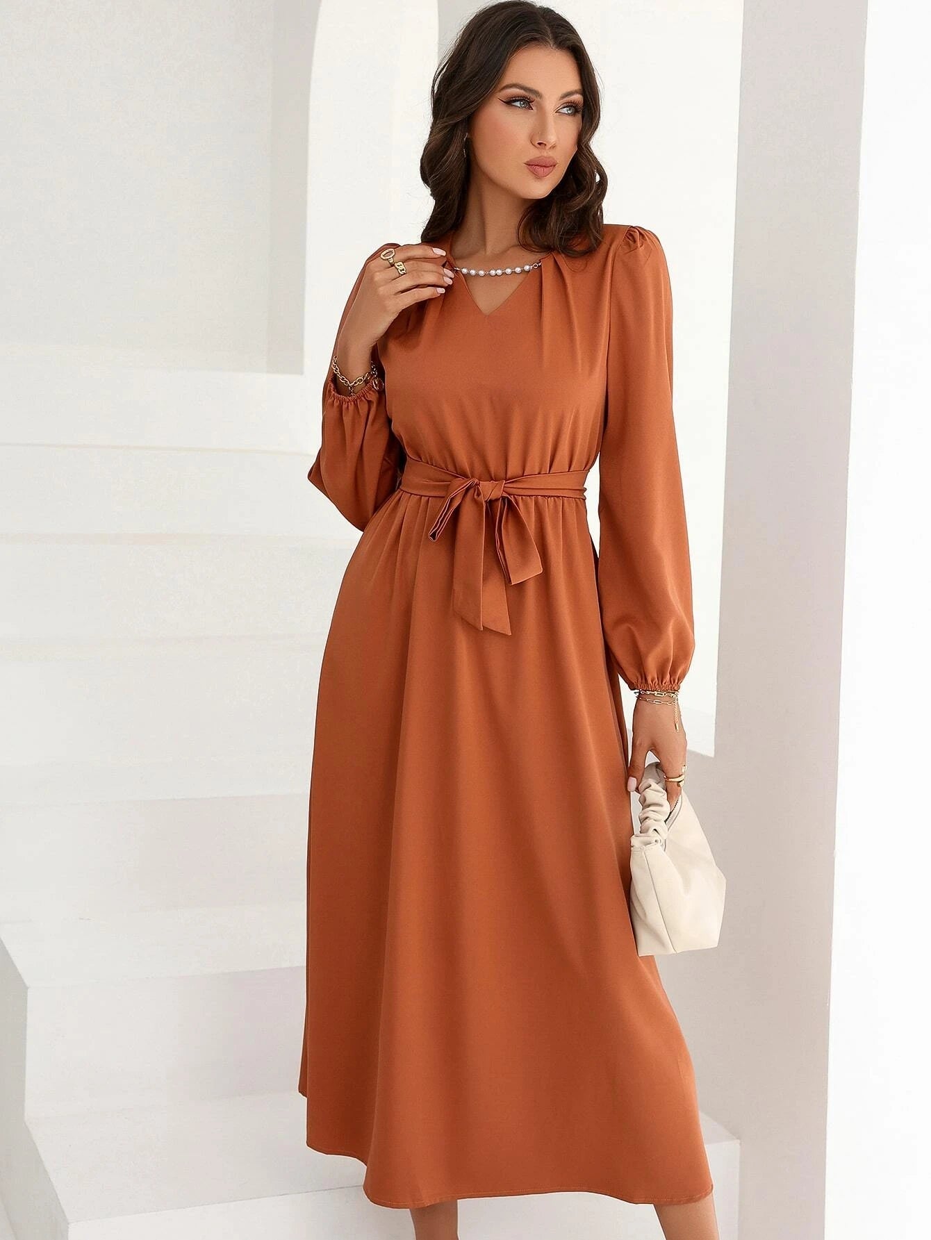 Modely Puff Sleeve Belted Dress