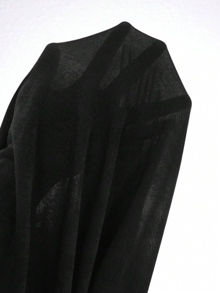 SHEIN Modelyn فستان سهرة اسود بأكمام طويلة وطيّات