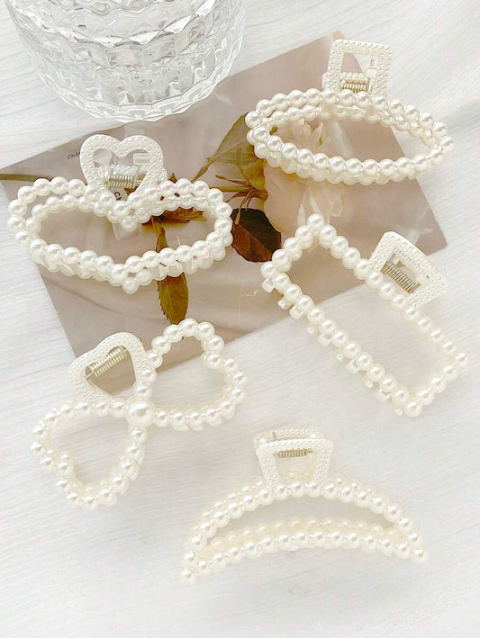 SHEIN مجموعة 5 مشابك شعر مزينة بلؤلؤ اصطناعي