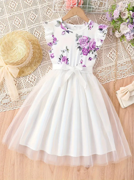 TEMU فستان بنات توتو بدون أكمام مع طبعة زهور مناسب لفصلي الربيع والخريف