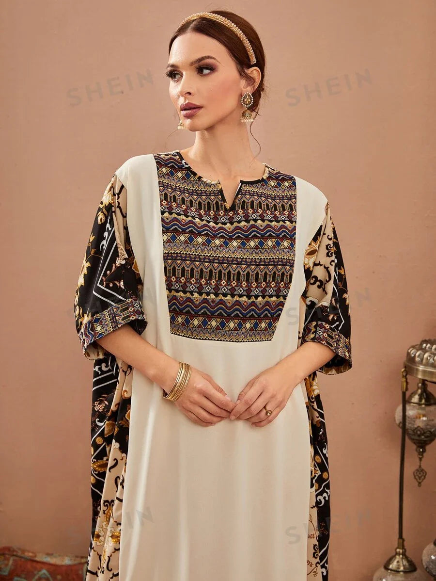 SHEIN Najma قفطان بياقة حرف في وجرافيك جيو