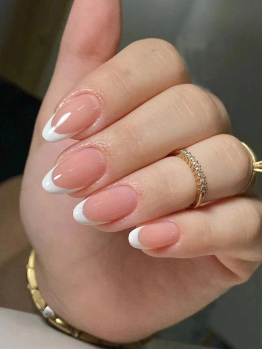 SHEIN طقم أظافر لوزية بطابع فرنسي ناعم – 30 قطعة
