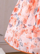 Young Girls' Summer Flower Print Dress, Purple Floral Princess Dress with Puff Sleeves