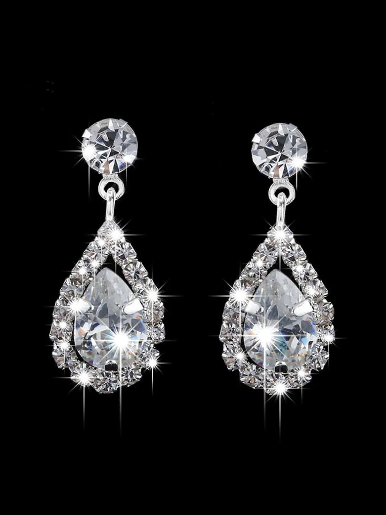 Rhinestone Water-Drop Charm Necklace & Drop Earrings for Women for Party Banquet Wedding