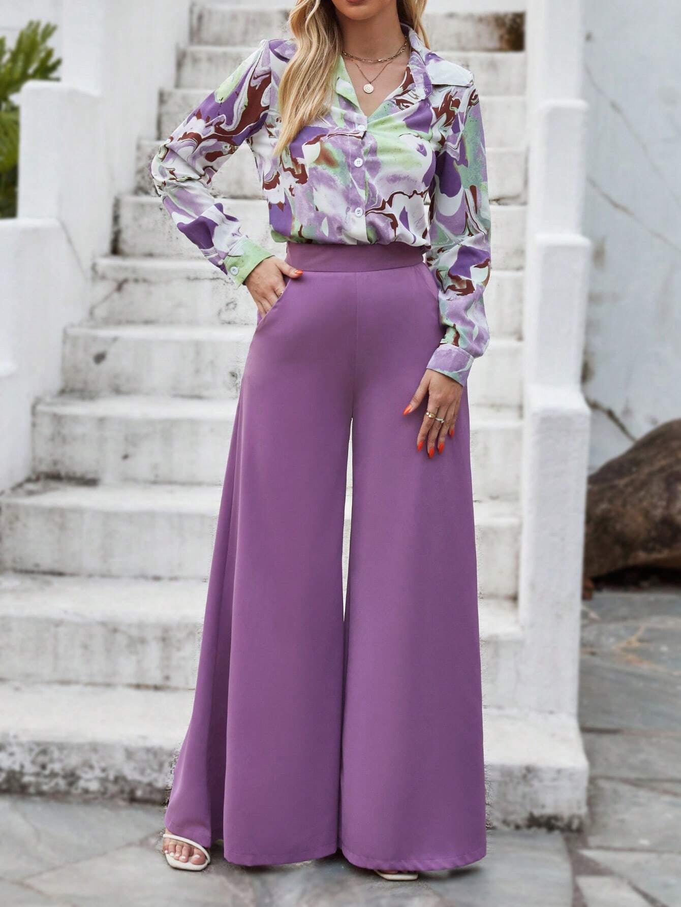 Privé Graphic Print Shirt & Wide Leg Pants