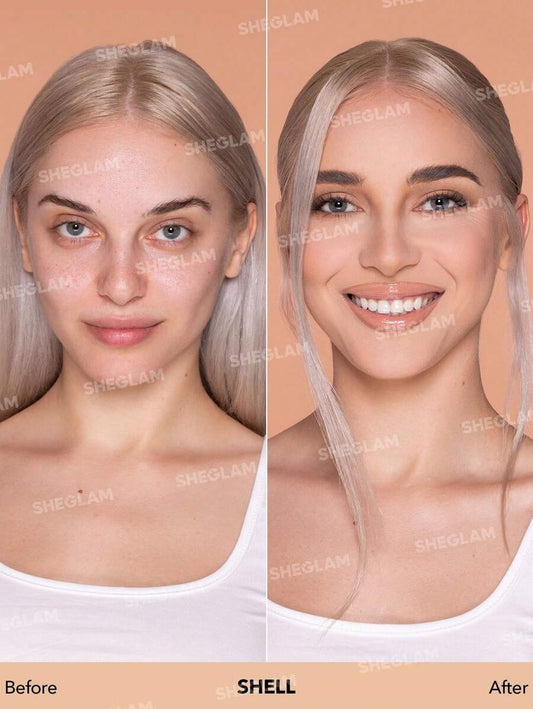 SHEGLAM أساس مات النفاذية للهواء طويل الأمد بلون الصدفة- أساس مات مقاوم للعرق بتغطية كاملة للمسامات ومقوي البشرة ومقاوم للماء و خالي من العيوب