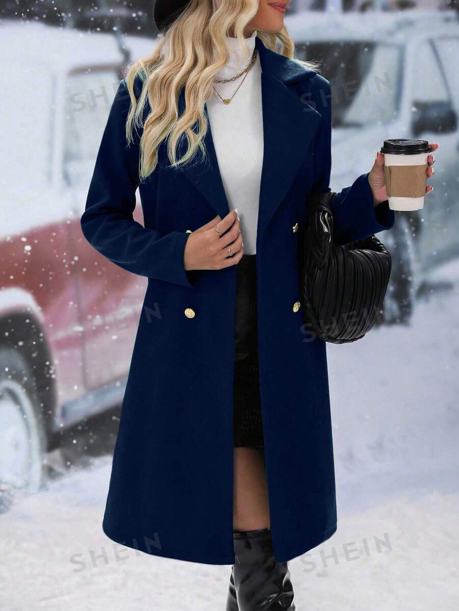 SHEIN Relaxiva معاطف نسائية زر مزدوج الصاف كاجوال أنيقة