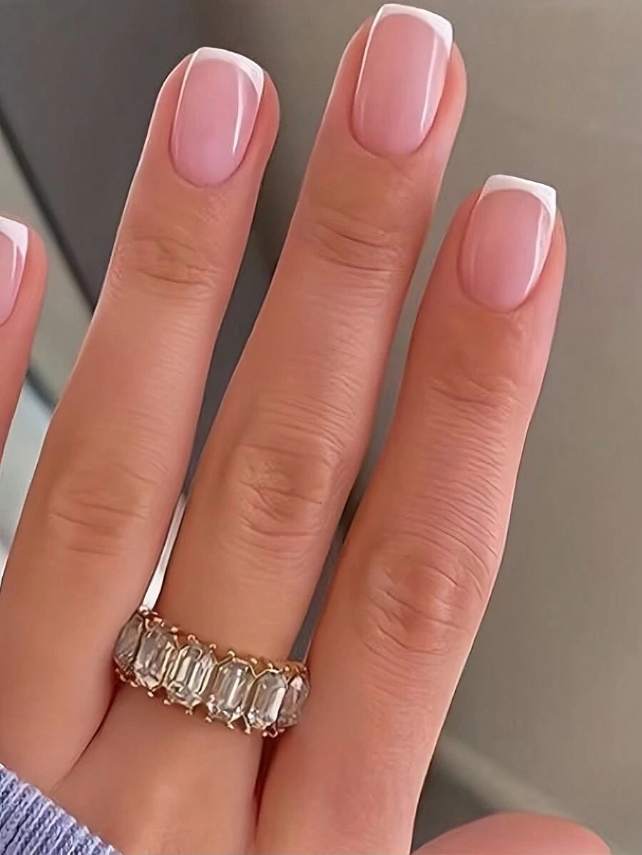 SHEIN طقم أظافر صناعية 24 قطعة مربعة وردي مع غراء ومبرد