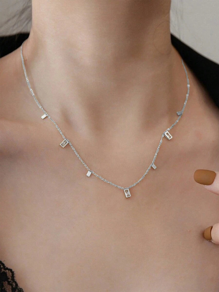 SHEIN Nooxian قلادة سلسلة تيتانيوم فضية