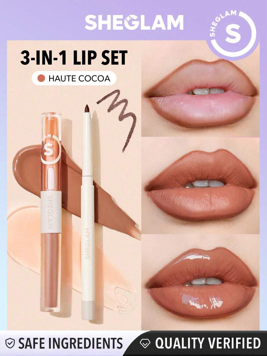 SHEGLAM Soft 90'S Glam طقم محدد شفاه وأحمر شفاه - طقم شفاه Haute Cocoa Lip Set عيد الميلاد شتاء عيد الشكر مكياج حفلات شاطئ سفر وردي مجموعة Y2K بلاك فرايدي